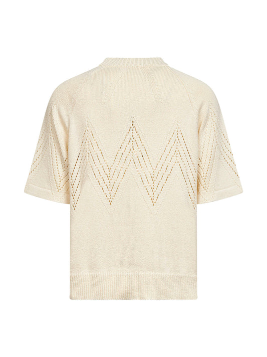 Ivory cotton knit sweater with pointelle motif