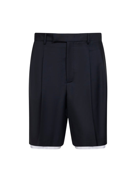 Blue wool canvas double-layer shorts