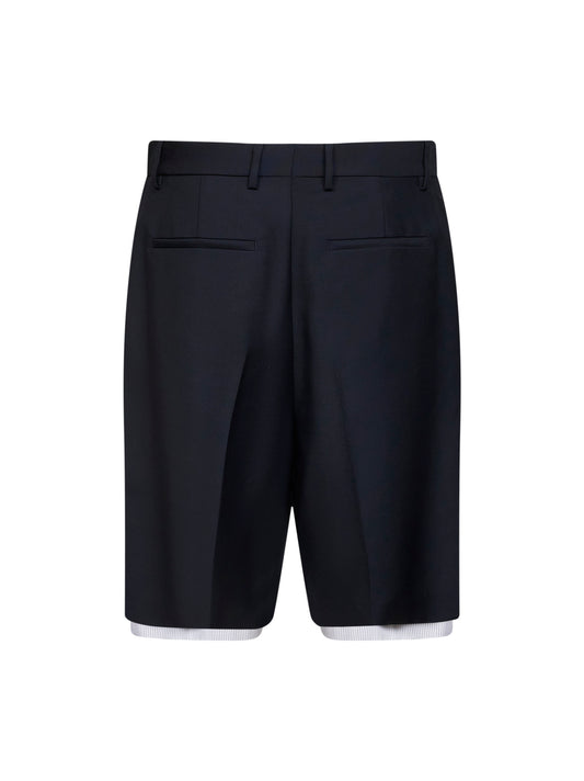 Blue wool canvas double-layer shorts