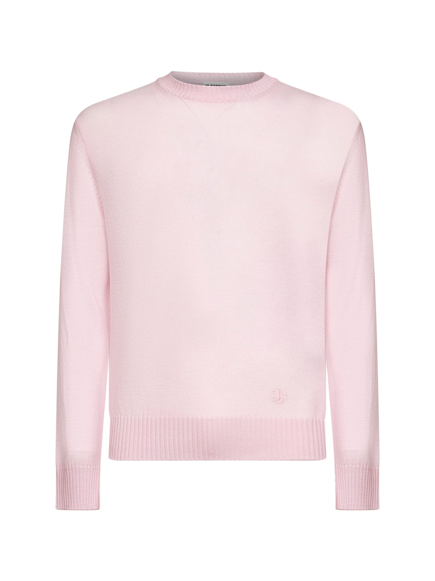 Maglione girocollo in lana rosa con monogramma