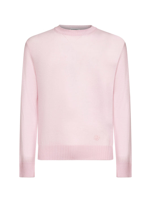 Maglione girocollo in lana rosa con monogramma