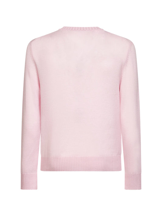 Maglione girocollo in lana rosa con monogramma