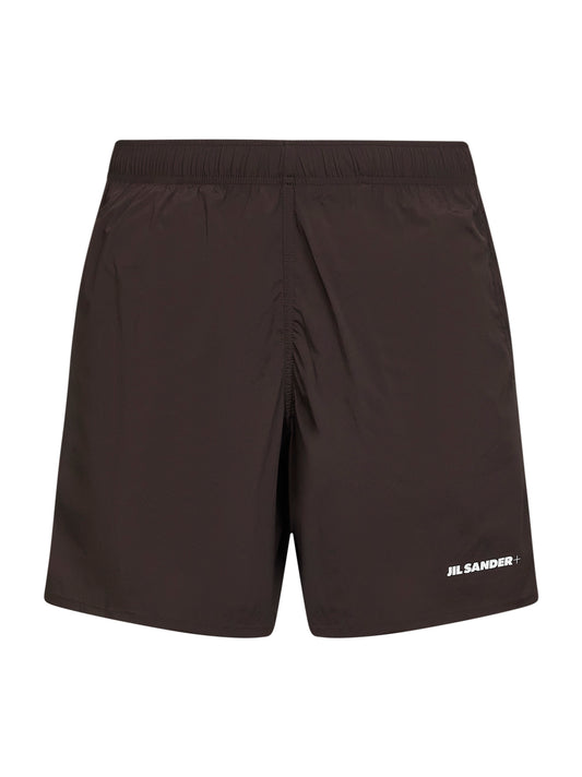 Brown stretch nylon logo swim shorts