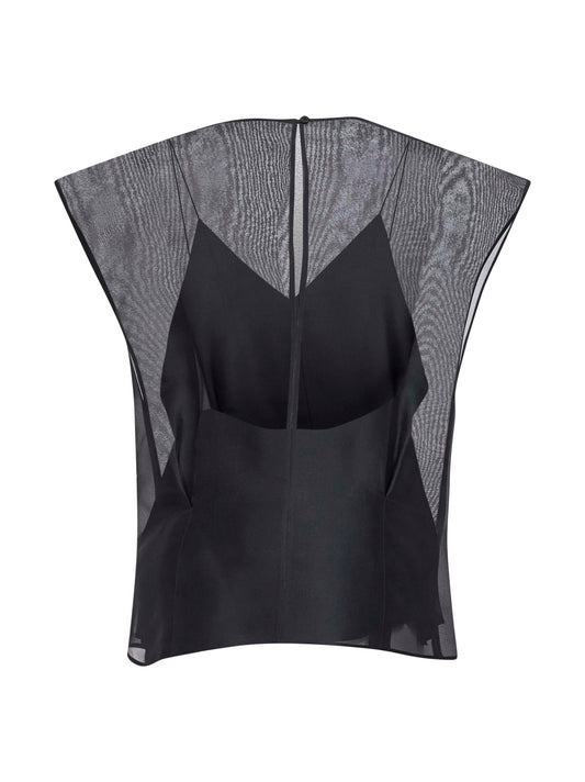 Black silk organza Mer top