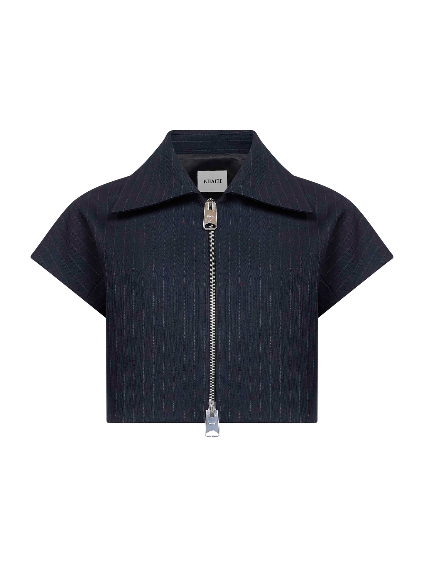 Robin blue pinstriped suiting zip-up top