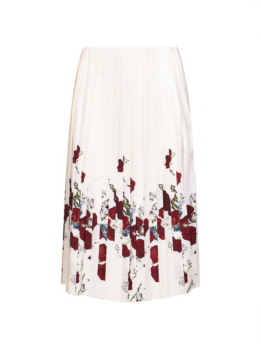 Gonna midi a pieghe Anya in twill stampato panna