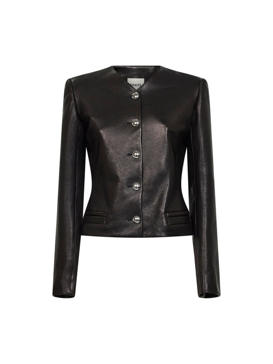Black textured nappa leather Nara jacket
