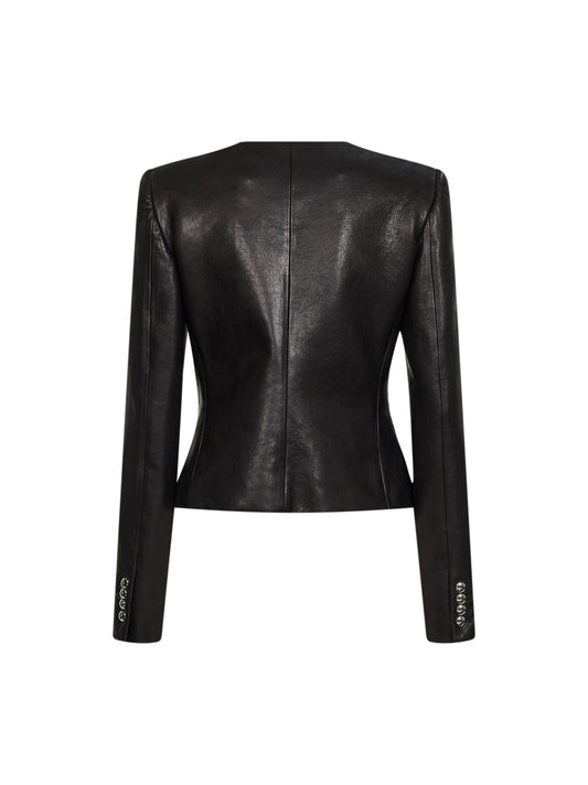 Black textured nappa leather Nara jacket