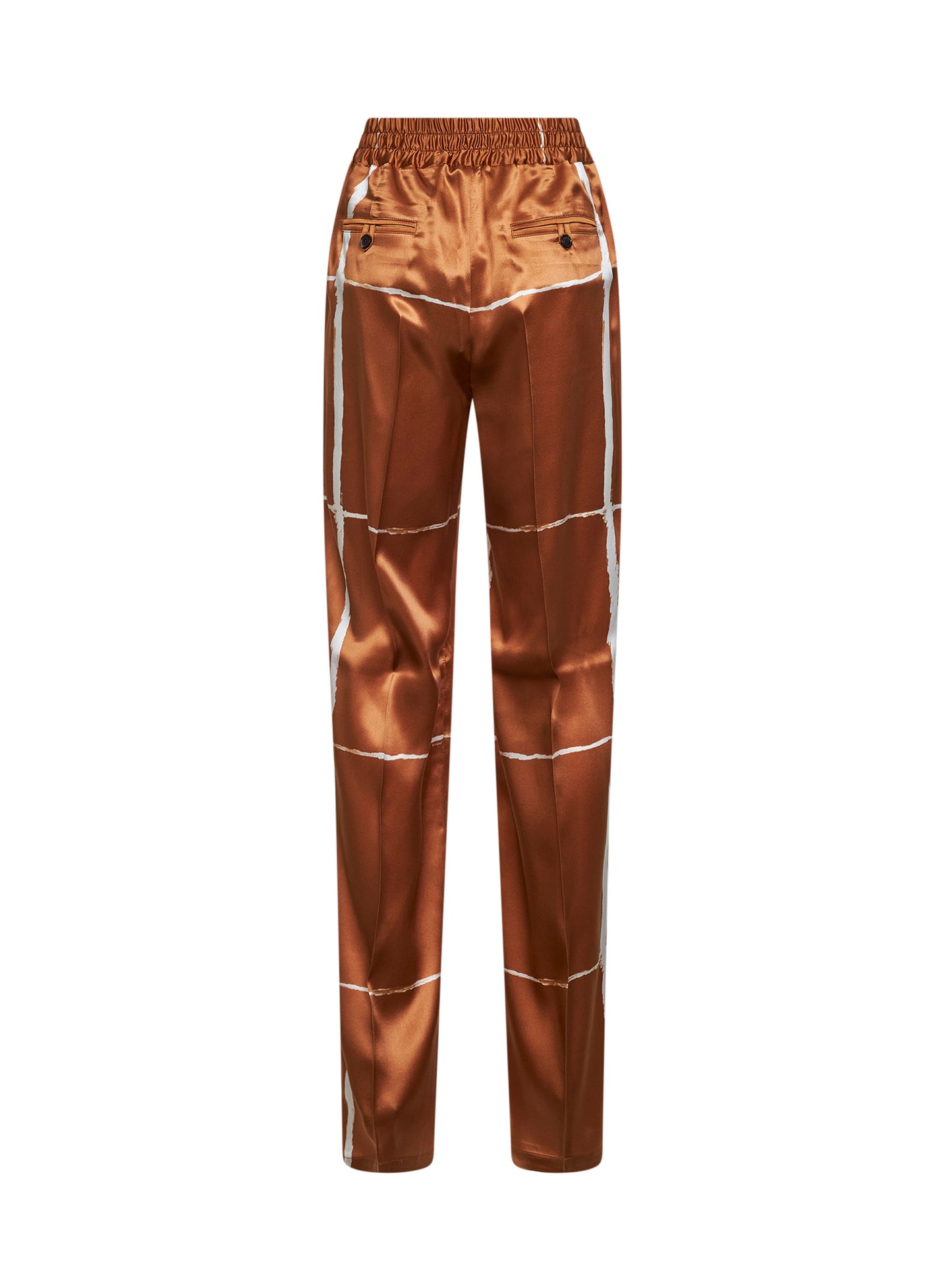 Pantacoulisse in seta stampata cuoio e bianco