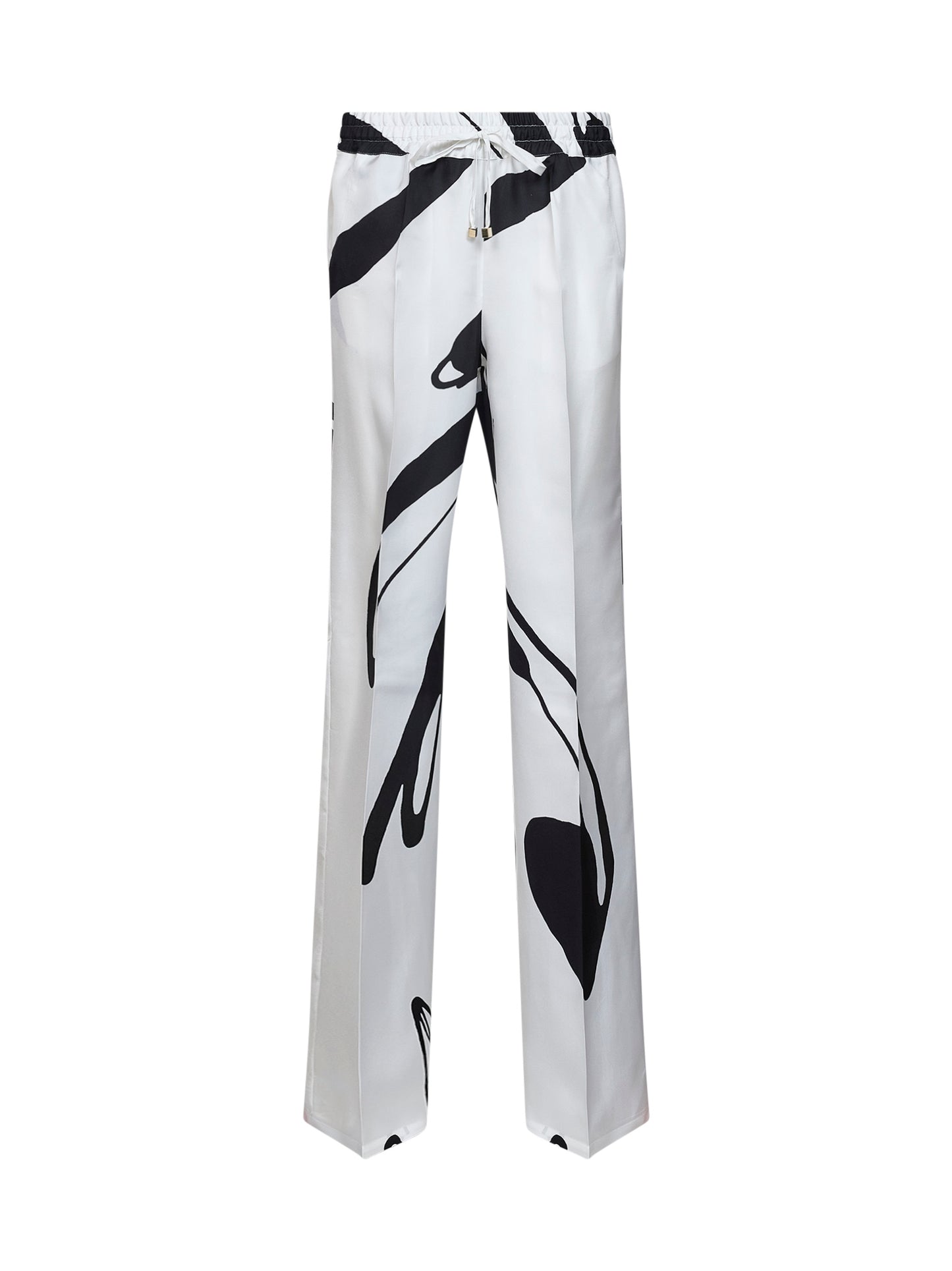 White and black printed silk trousers