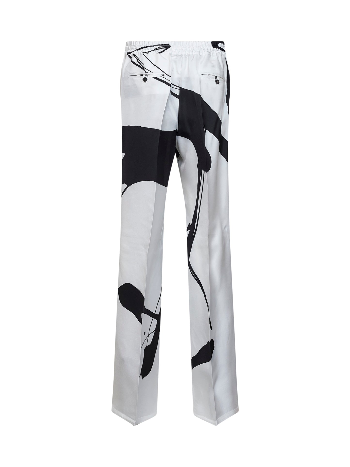 White and black printed silk trousers