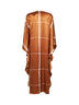 Tan and white printed silk satin long kaftan dress
