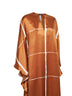 Tan and white printed silk satin long kaftan dress