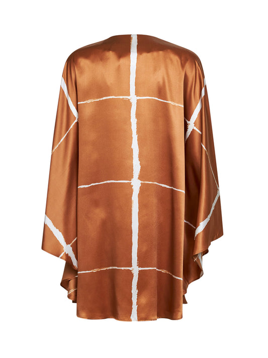 Tunica in seta stampata cuoio e bianco