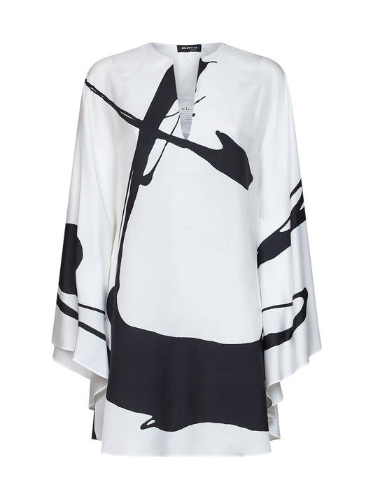 White and black printed silk tunic