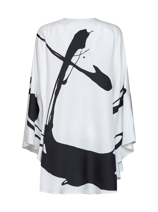 White and black printed silk tunic