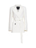 White stretch silk satin belted double-breasted blazer