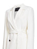 White stretch silk satin belted double-breasted blazer