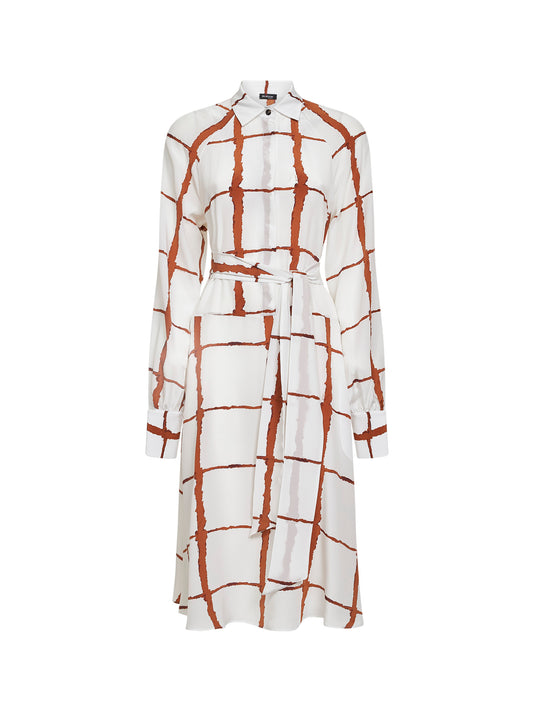 Chimisier midi con cintura in seta stampata bianca<BR/>