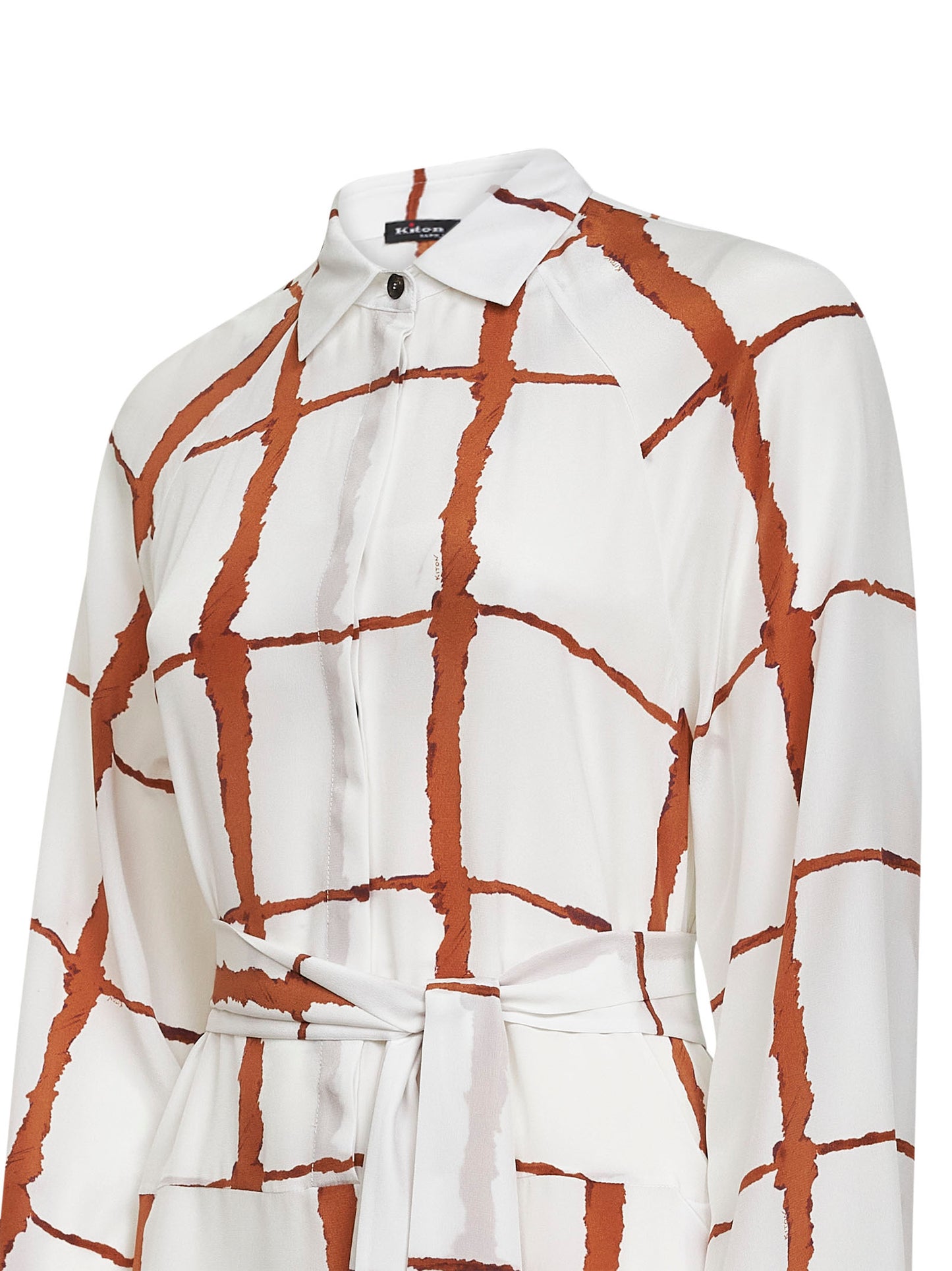 White printed silk belted midi shirt dress