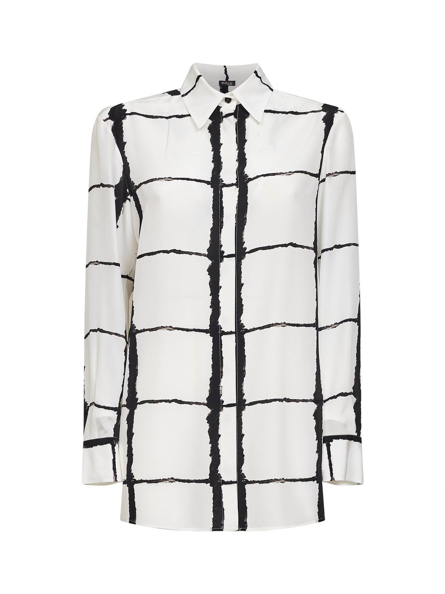 White and black printed silk satin shirt