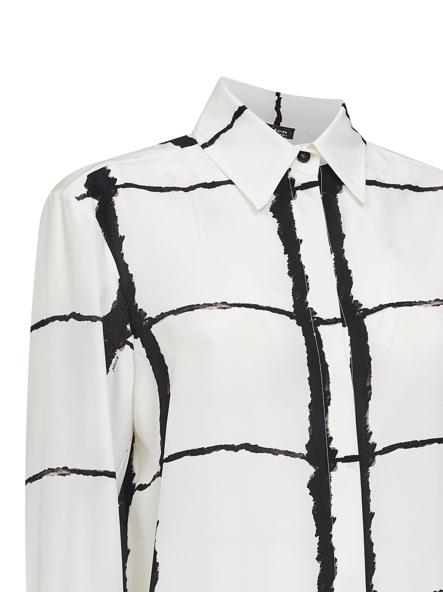 White and black printed silk satin shirt
