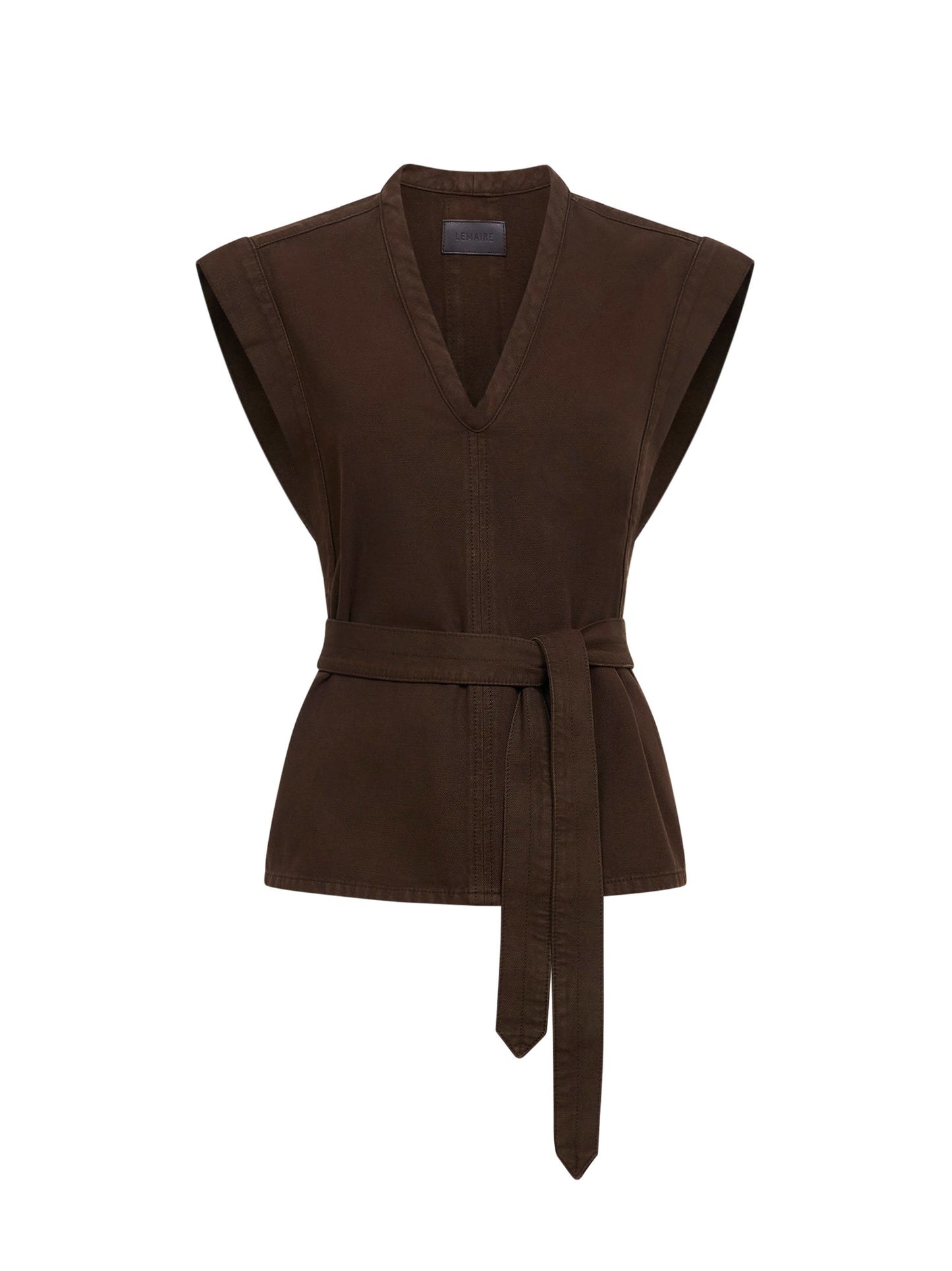 Casula con cintura in twill di cotone cacao