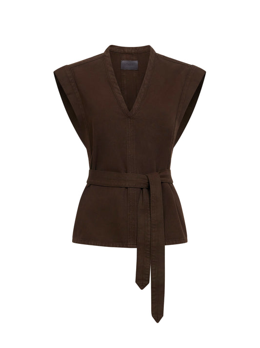 Casula con cintura in twill di cotone cacao