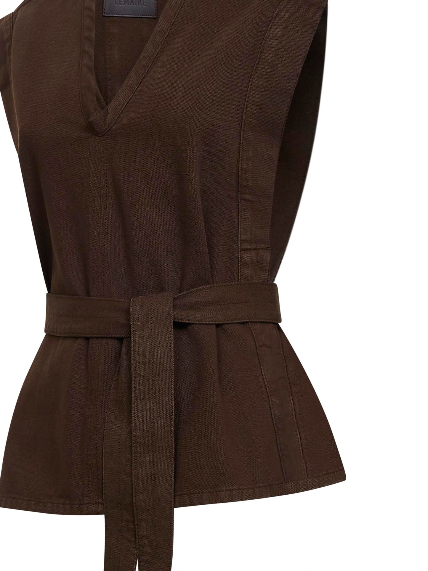 Casula con cintura in twill di cotone cacao