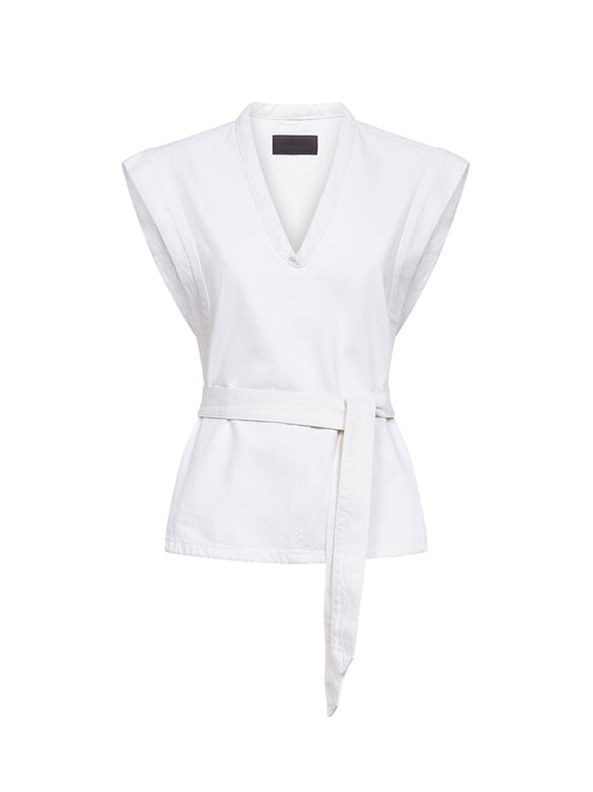 Casula con cintura in denim bleached latte