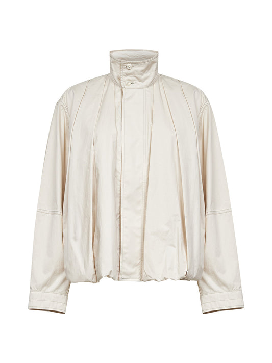 Beige lightweight cotton satin pleated blouson