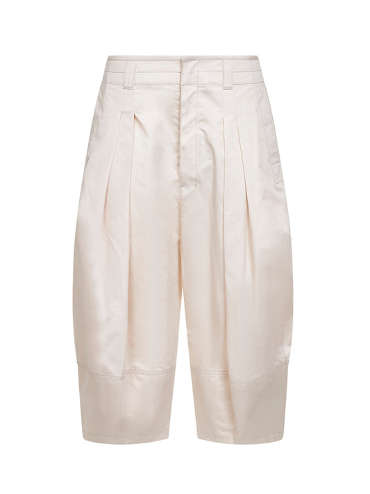 Bermuda voluminosi in raso di cotone avorio