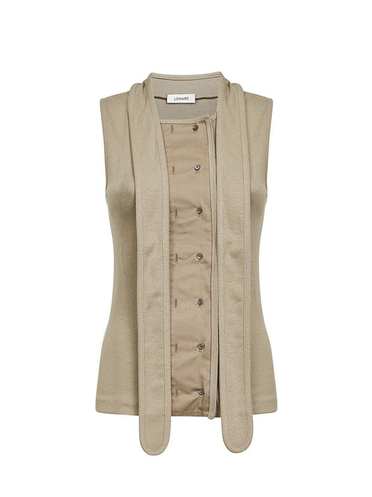 Top asimmetrico aderente in jersey a costine salvia