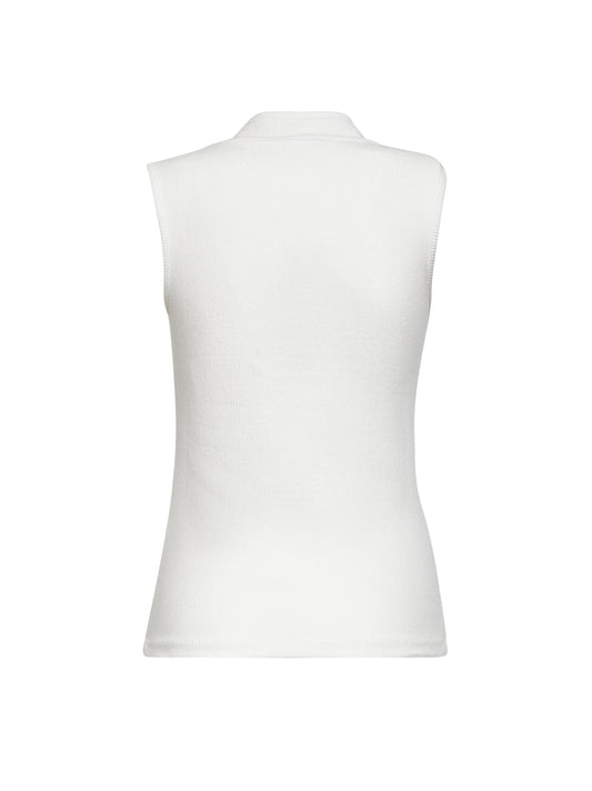 Top asimmetrico aderente in jersey a costine latte