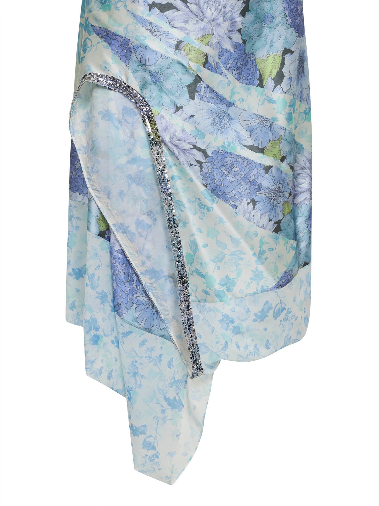 Light blue floral silk wrap midi dress