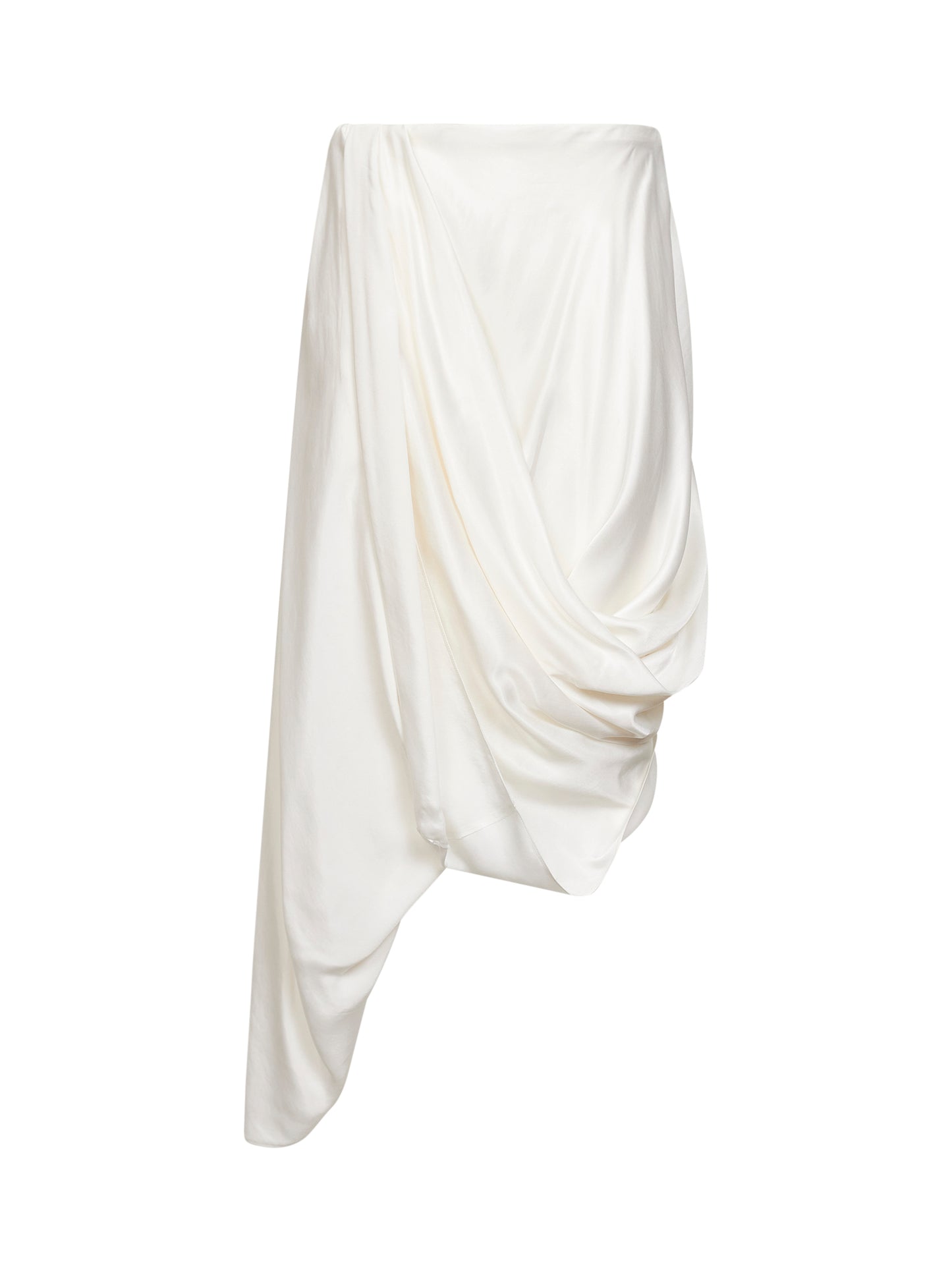 Gonna midi asimmetrica drappeggiata in cupro bianco sporco