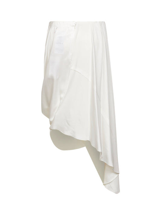 Off-white cupro draped asymmetric midi skirt