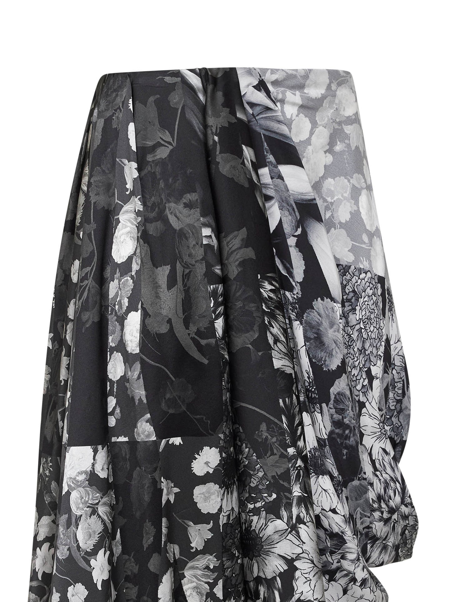 Printed silk asymmetric draped midi skirt