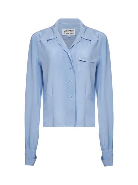 Camicia in crêpe de chine di seta biologica azzurro