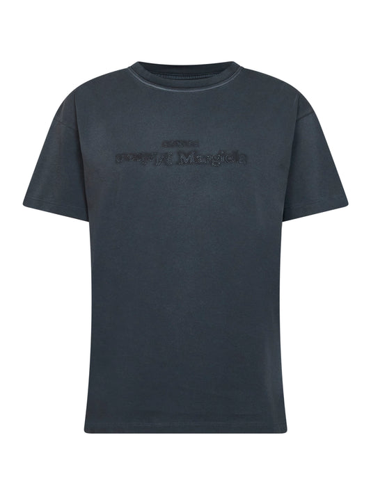 Washed indigo cotton reverse logo T-shirt