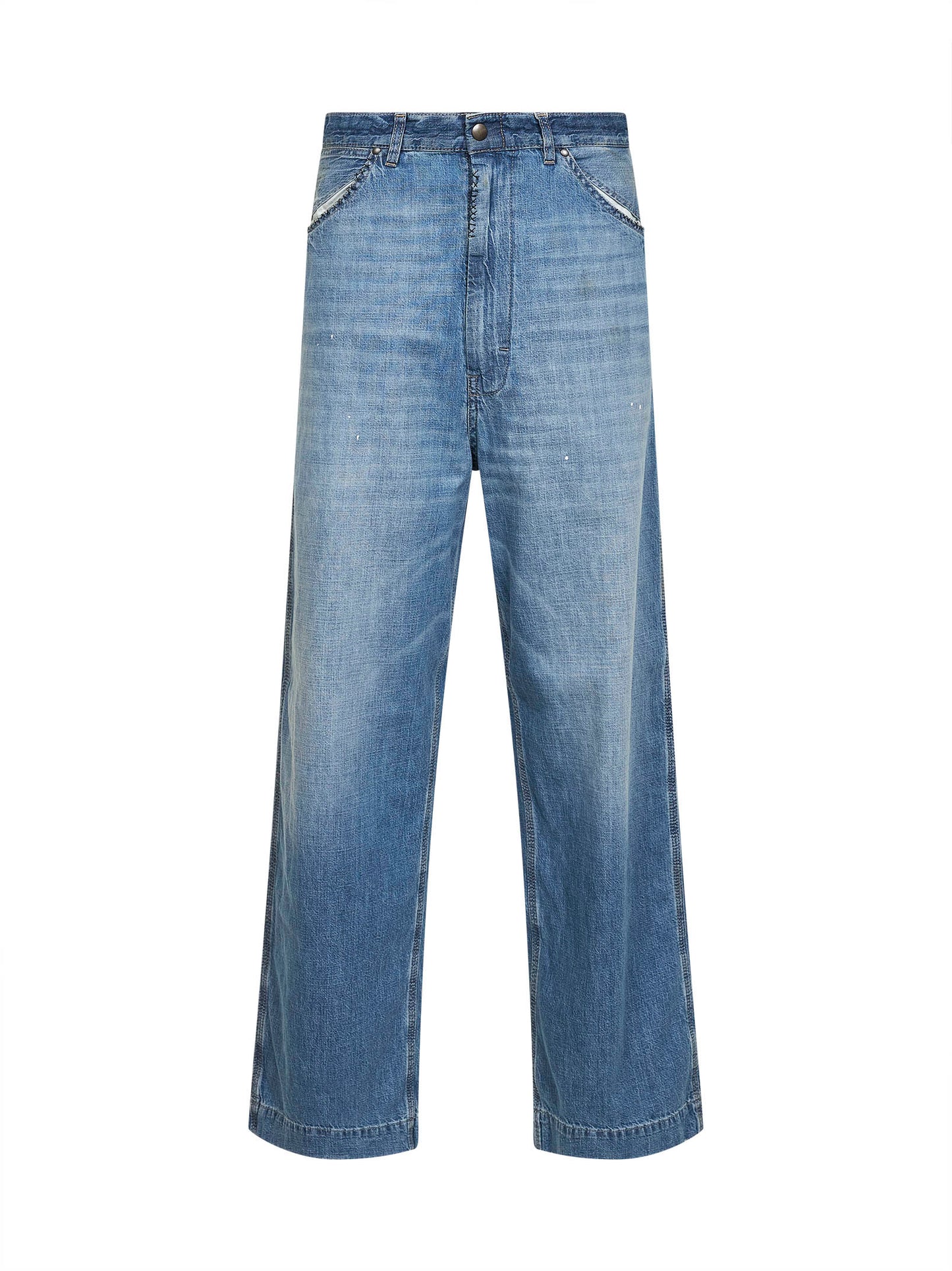 Jeans a gamba larga in denim blu vintage medio