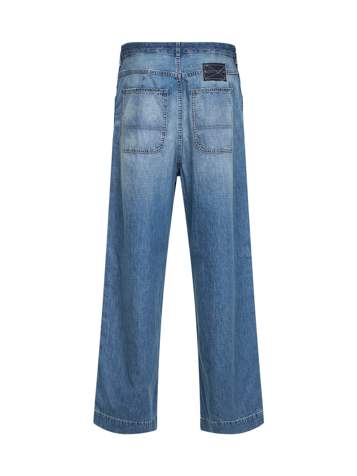 Jeans a gamba larga in denim blu vintage medio