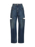 Washed indigo denim slash details jeans