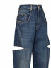 Washed indigo denim slash details jeans