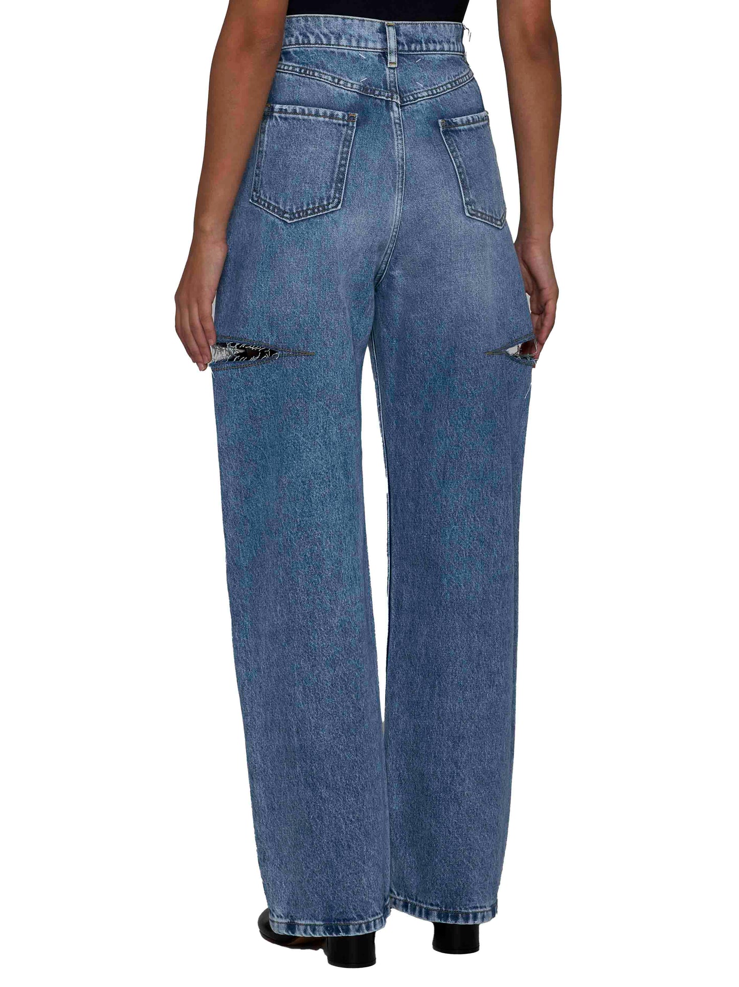 Jeans a gamba larga e vita alta cut-out