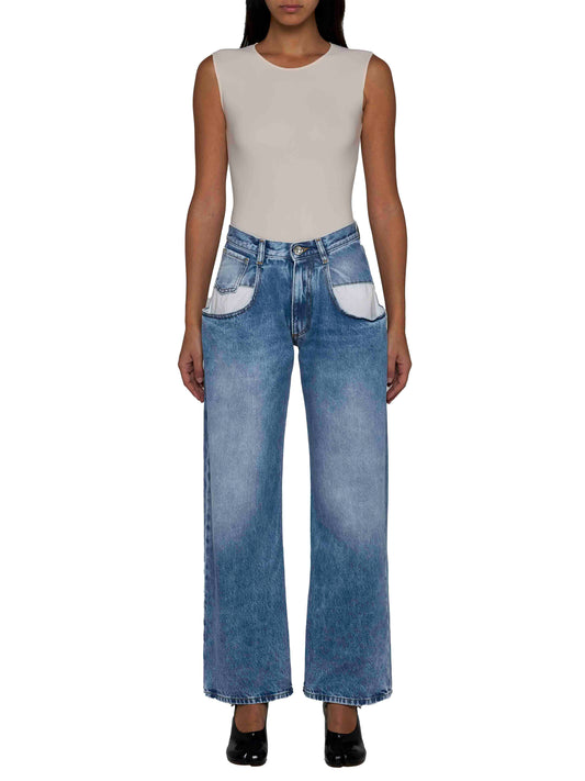 Straight-leg jeans with contrast pockets