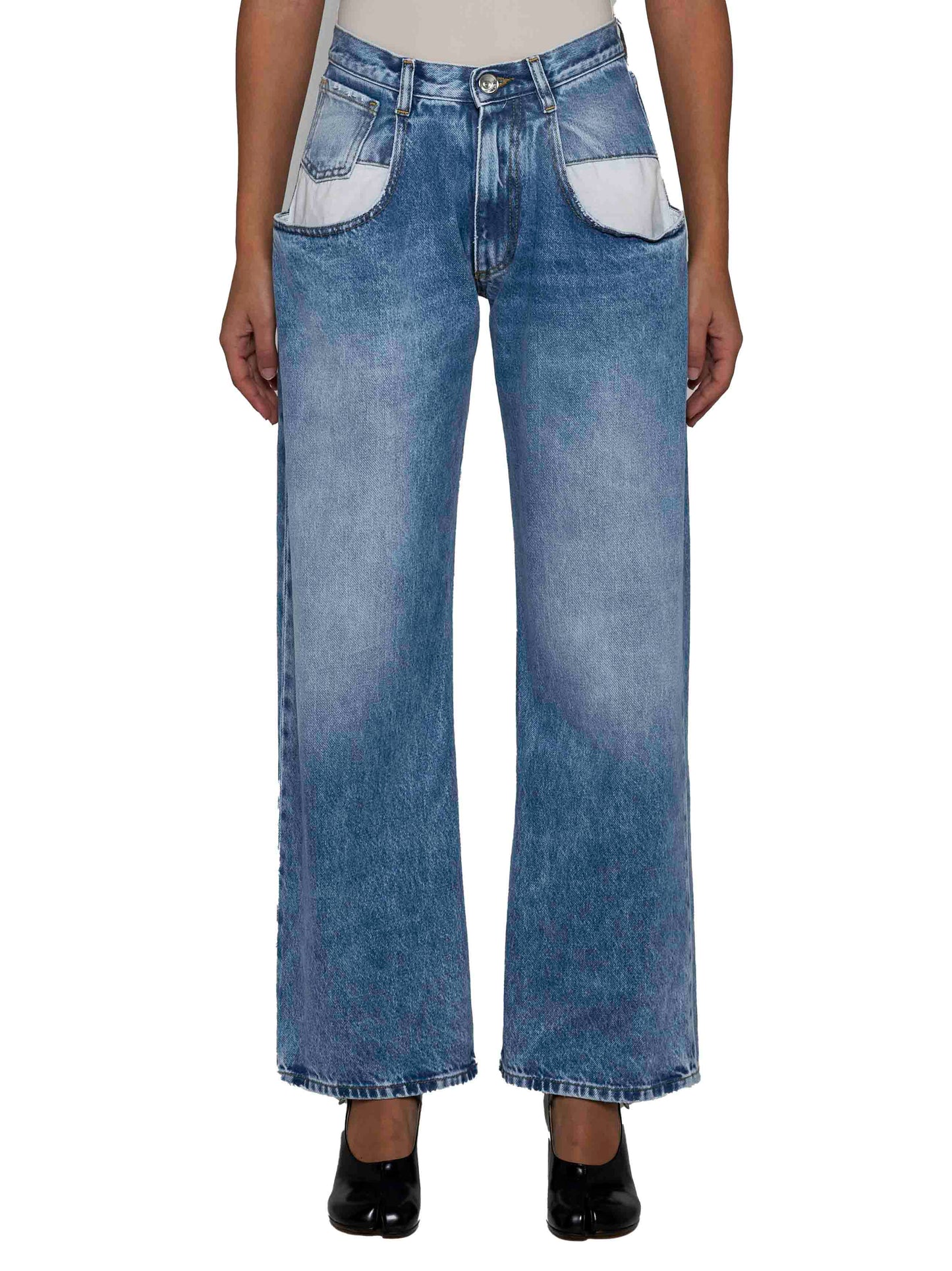 Jeans a gamba dritta con tasche a contrasto