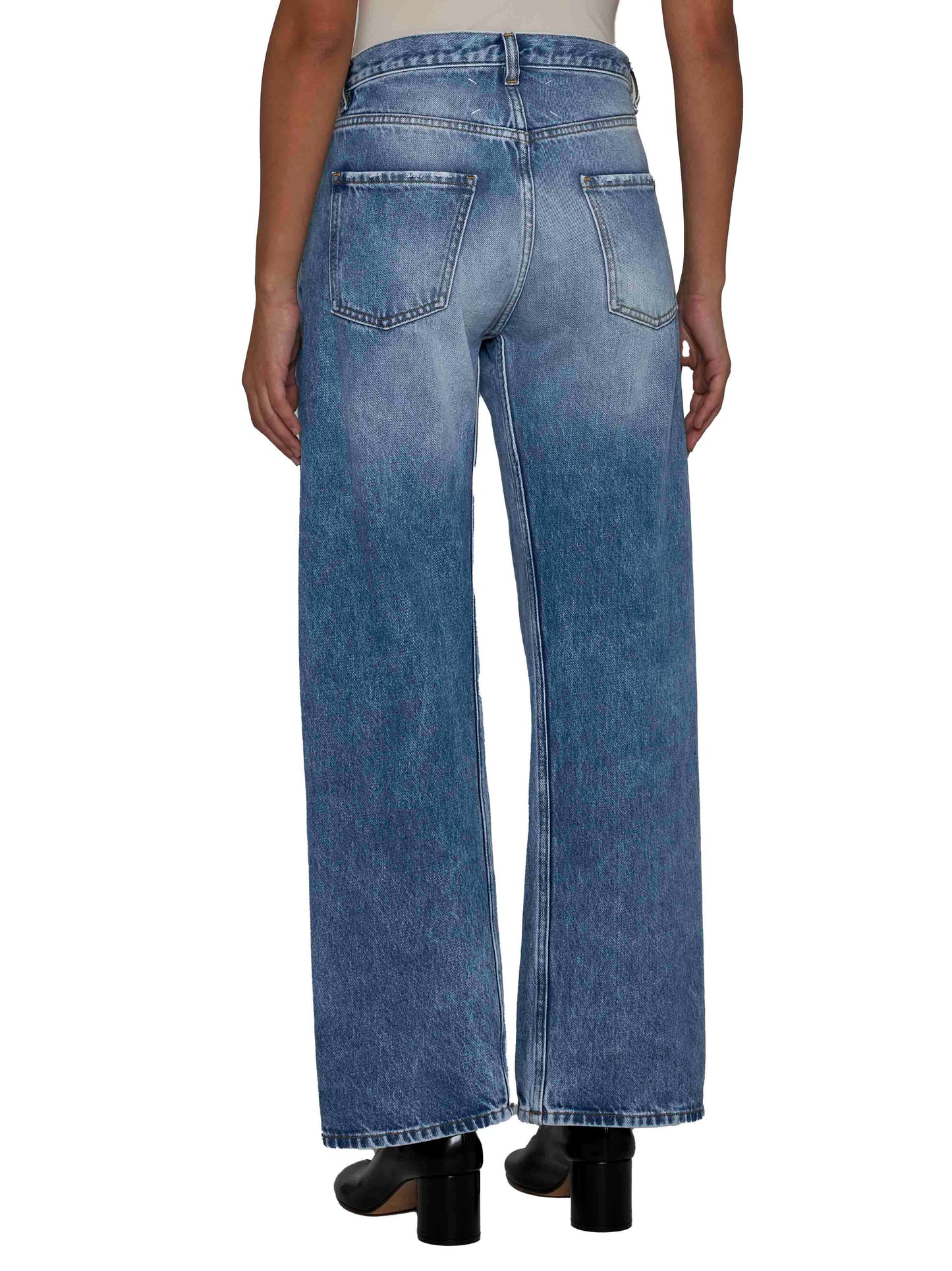 Jeans a gamba dritta con tasche a contrasto