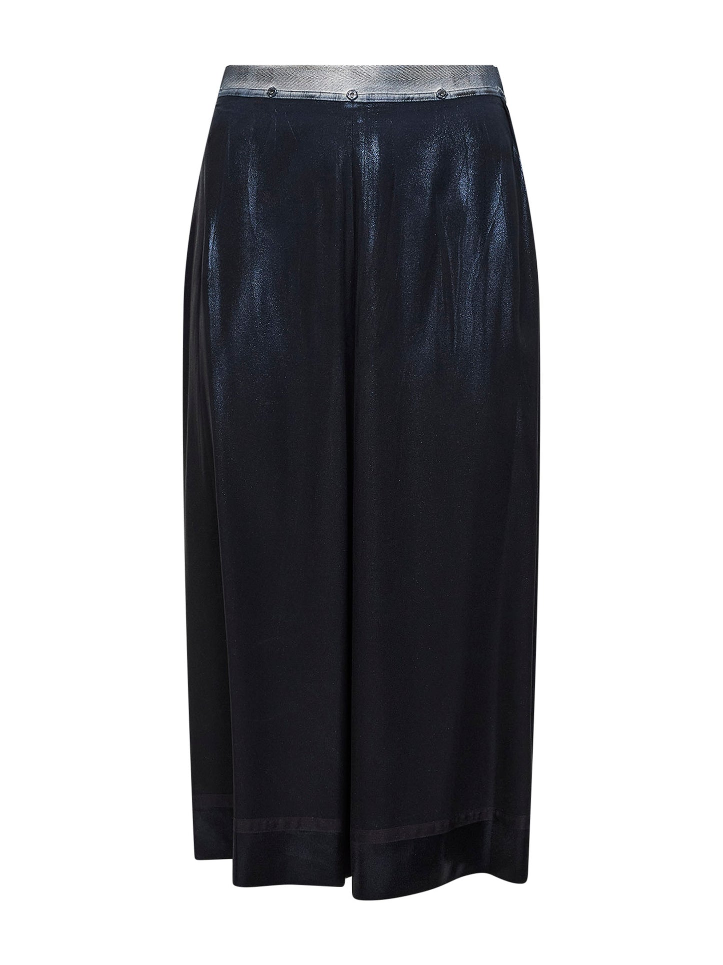 Black foiled-treated silk blend sablé midi skirt