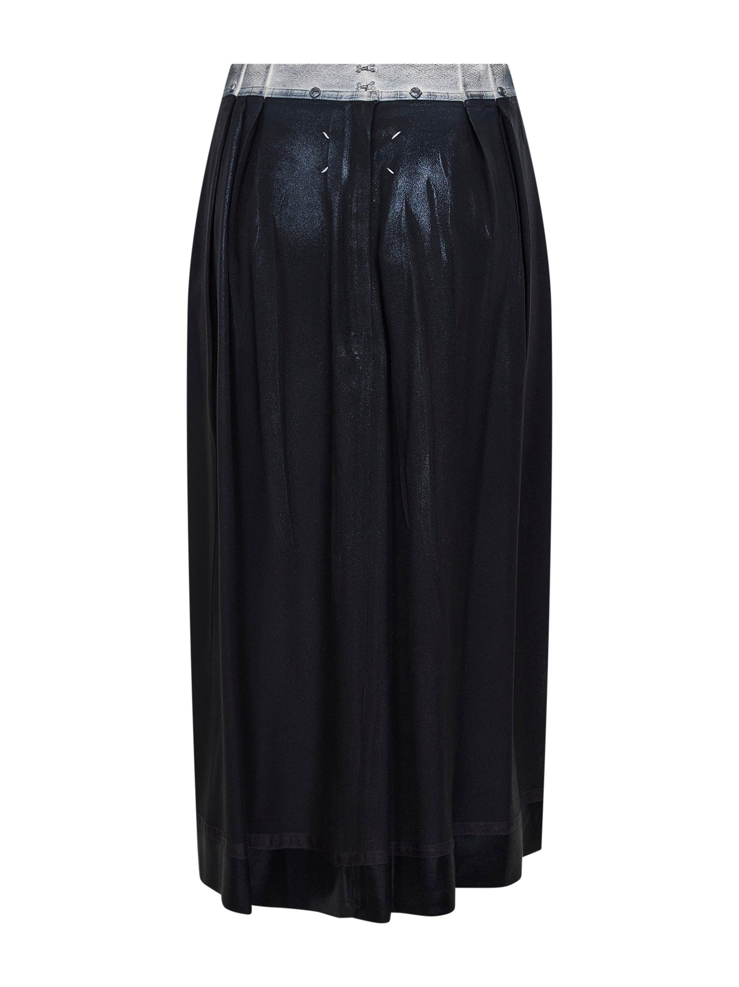 Black foiled-treated silk blend sablé midi skirt